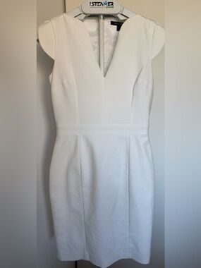 French Connection White V-Neck Cap Sleeve Wedding Dress
